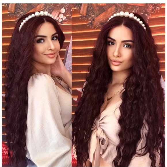 22” Burgundy Wavy Curly Lace Front Wig
